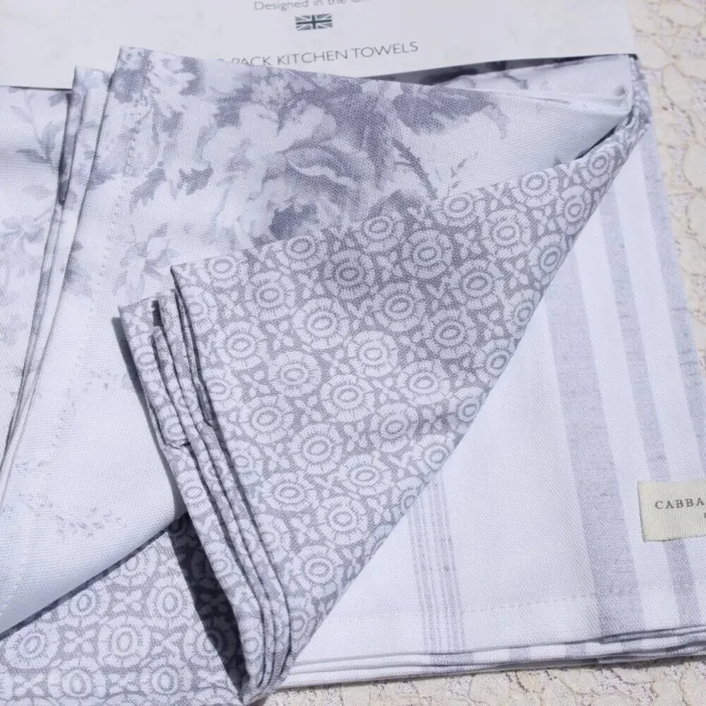 Cabbages & Roses London Kitchen Towel Set 3 Pc 100% Cotton Designed in the UK